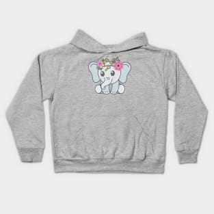 Baba Elephant with crown of flowers Kids Hoodie